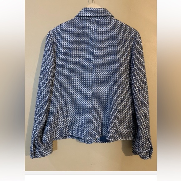 Talbots Wool Blend Blue White Tweed Front Pocket Jacket size16 - Picture 3 of 4